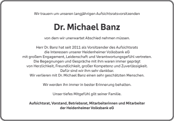 Traueranzeige von Michael Banz von Heidenheimer Zeitung