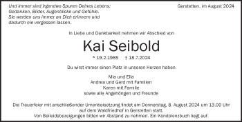 Traueranzeige von Kai Seibold von Heidenheimer Zeitung