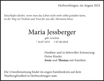 Traueranzeige von Maria Jessberger von Heidenheimer Zeitung