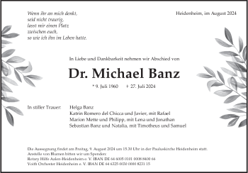 Traueranzeige von Michael Banz von Heidenheimer Zeitung