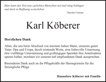Traueranzeige von Karl Köberer von Heidenheimer Zeitung