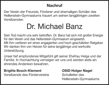 Traueranzeige von Michael Banz von Heidenheimer Zeitung