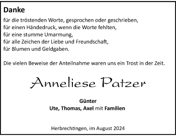 Traueranzeige von Anneliese Patzer von Heidenheimer Zeitung