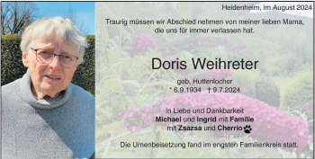 Traueranzeige von Doris Weihreter von Heidenheimer Zeitung