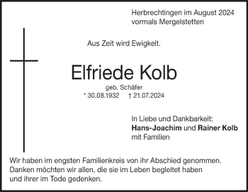 Traueranzeige von Elfriede Kolb von Heidenheimer Zeitung