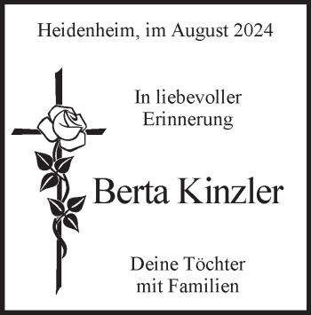 Traueranzeige von Berta Kinzler von Heidenheimer Zeitung