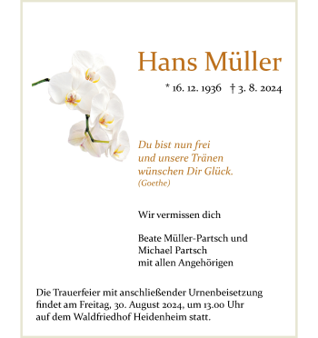 Traueranzeige von Hans Müller von Heidenheimer Zeitung