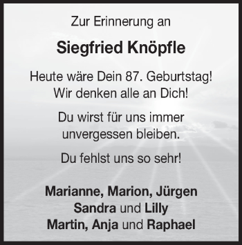 Traueranzeige von Siegfried Knöpfle von Heidenheimer Zeitung