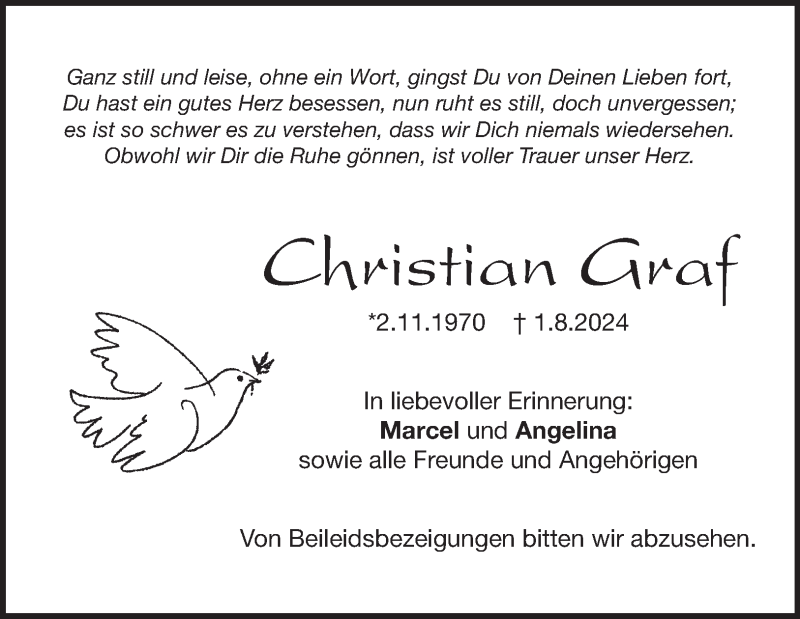  Traueranzeige für Christian Graf vom 10.08.2024 aus Heidenheimer Zeitung