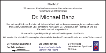 Traueranzeige von Michael Banz von Heidenheimer Zeitung