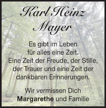 Traueranzeige von Karl Heinz  Mayer von Heidenheimer Zeitung