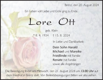 Traueranzeige von Lore Ott von Heidenheimer Zeitung