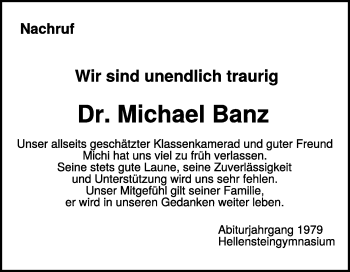 Traueranzeige von Dr. Michael Banz von Heidenheimer Zeitung