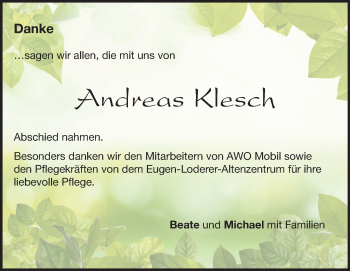 Traueranzeige von Andreas Klesch von Heidenheimer Zeitung