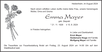 Traueranzeige von Emma Mayer von Heidenheimer Zeitung