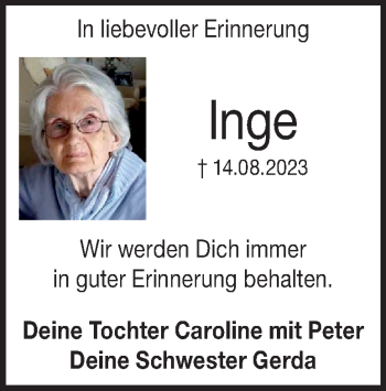 Traueranzeige von Ingeborg Kopp von Heidenheimer Zeitung