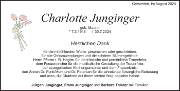 Traueranzeige von Charlotte Junginger von Heidenheimer Zeitung