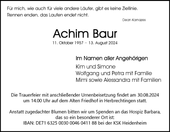 Traueranzeige von Achim Baur von Heidenheimer Zeitung