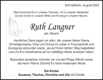 Traueranzeige von Ruth Langner von Heidenheimer Zeitung