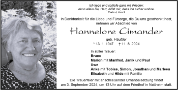 Traueranzeige von Hannelore Cimander von Heidenheimer Zeitung