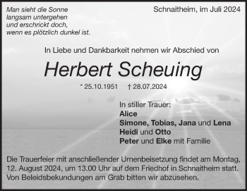 Traueranzeige von Herbert Scheuing von Heidenheimer Zeitung