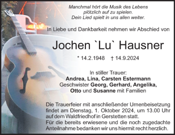 Traueranzeige von Jochen Hausner von Heidenheimer Zeitung