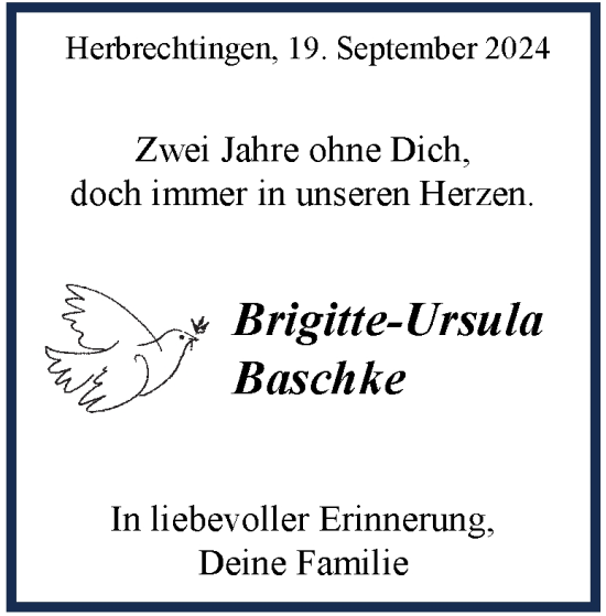 Traueranzeige von Brigitte-Ursula Baschke von Heidenheimer Zeitung