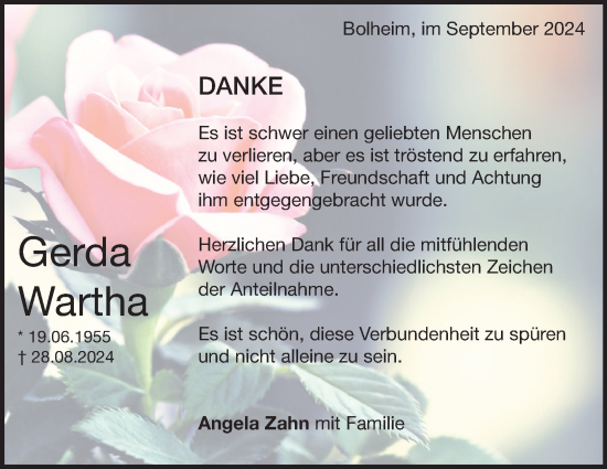 Traueranzeige von Gerda Wartha von Heidenheimer Zeitung