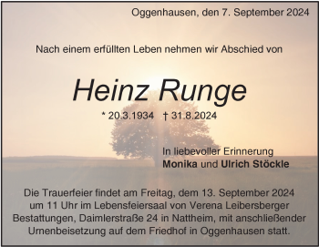 Traueranzeige von Heinz Runge von Heidenheimer Zeitung