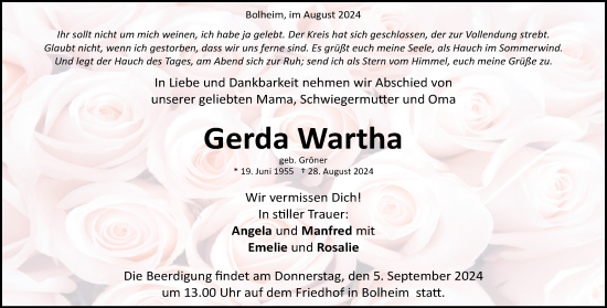 Traueranzeige von Gerda Wartha von Heidenheimer Zeitung