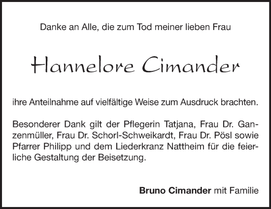 Traueranzeige von Hannelore Cimander von Heidenheimer Zeitung