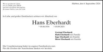 Traueranzeige von Hans Eberhardt von Heidenheimer Zeitung