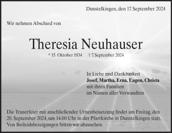 Traueranzeige von Theresia Neuhauser von Heidenheimer Zeitung