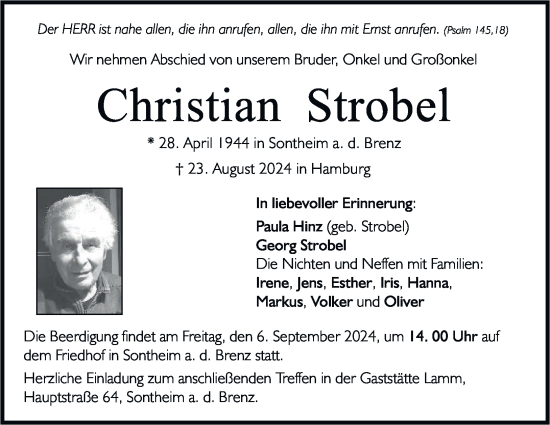 Traueranzeige von Christian Strobel von Heidenheimer Zeitung