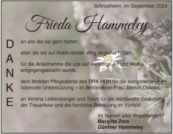 Traueranzeige von Frieda Hammeley von Heidenheimer Zeitung