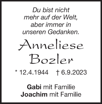 Traueranzeige von Anneliese Bozler von Heidenheimer Zeitung