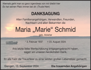 Traueranzeige von Maria Schmid von Heidenheimer Zeitung