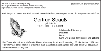 Traueranzeige von Gertrud Strauß von Heidenheimer Zeitung