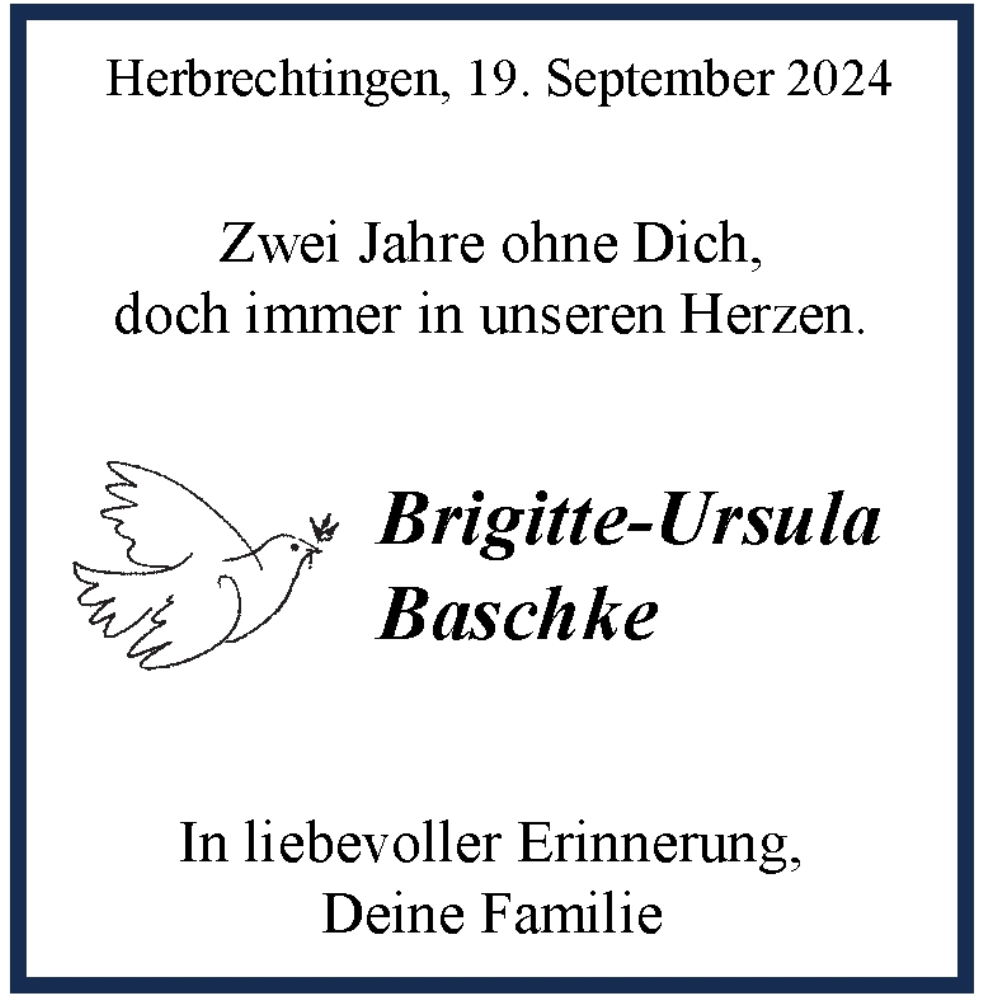  Traueranzeige für Brigitte-Ursula Baschke vom 19.09.2024 aus Heidenheimer Zeitung