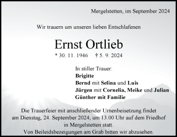 Traueranzeige von Ernst Ortlieb von Heidenheimer Zeitung