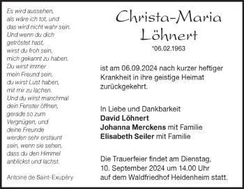 Traueranzeige von Christa-Maria Löhnert von Heidenheimer Zeitung