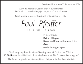 Traueranzeige von Paul Pfeiffer von Heidenheimer Zeitung