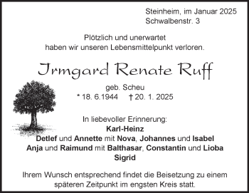 Traueranzeige von Irmgard Ruff von Heidenheimer Zeitung