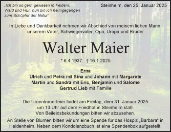 Traueranzeige von Walter Maier von Heidenheimer Zeitung