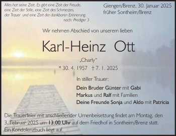 Traueranzeige von Karl-Heinz Ott von Heidenheimer Zeitung