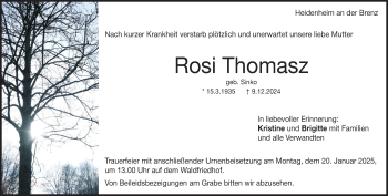 Traueranzeige von Rosi Thomasz von Heidenheimer Zeitung