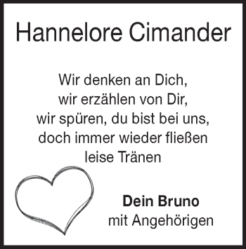 Traueranzeige von Hannelore Cimander von Heidenheimer Zeitung