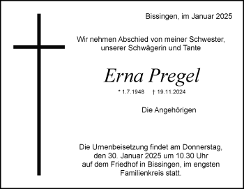Traueranzeige von Erna Pregel von Heidenheimer Zeitung