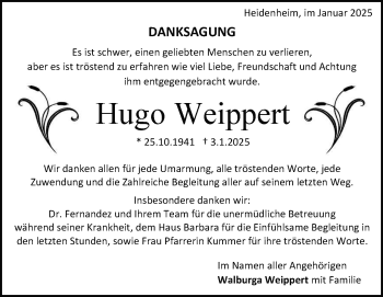 Traueranzeige von Hugo Weippert von Heidenheimer Zeitung
