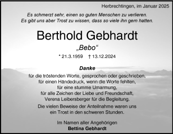 Traueranzeige von Berthold Gebhardt von Heidenheimer Zeitung